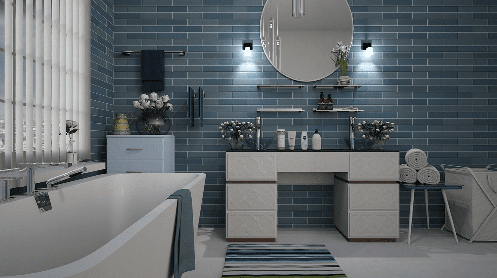 modern lux blue bathroom design